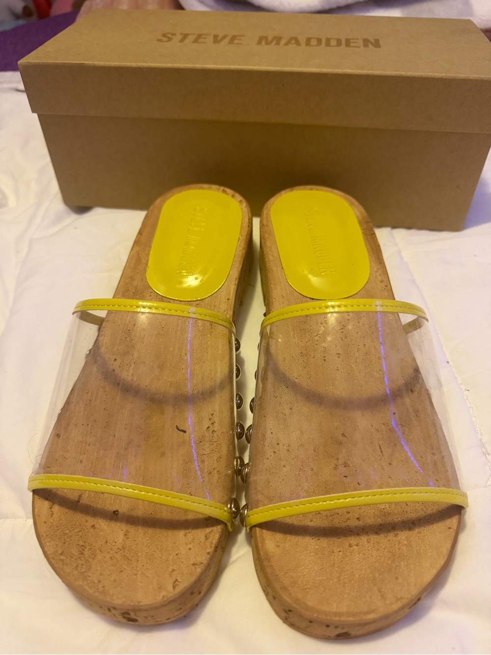 Steve Madden Yellow Trim Clear Slide Clogs